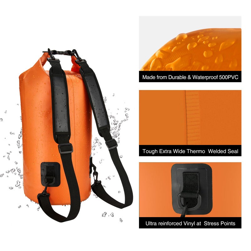 Piscifun Dry Bag, Waterproof Floating Backpack 20L with Waterproof Phone Case for Boating, Kayaking, Fishing, Orange 20L - Image 5